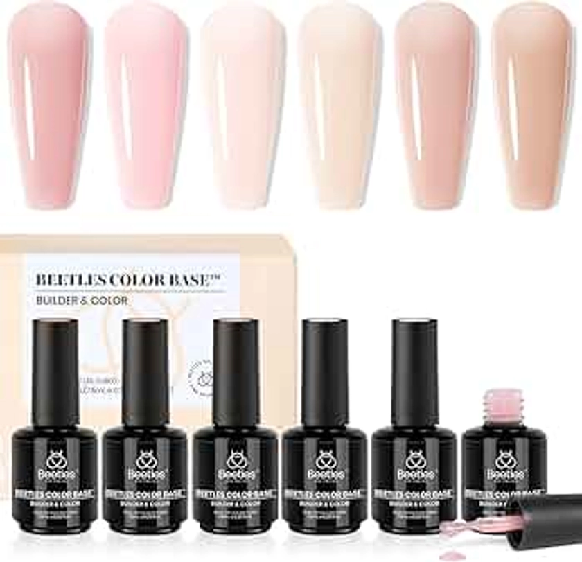 Beetles Base Color Gel Nail Polish, 6 Colors Nude Gel Polish Pink Nail Polish Peach Pink Nail Polish Neutral Sheer French Tip Base Colors Soak Off Nail Art Manicure DIY at Home Gift for Women