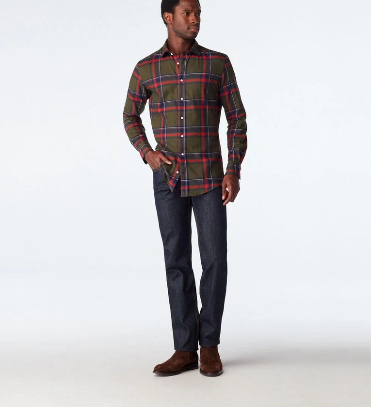 Men's Casual Shirts - Foxley Plaid Olive Casual Shirt | INDOCHINO