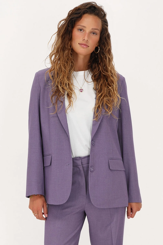 Paarse oversized blazer met zakken & knopen | My Jewellery