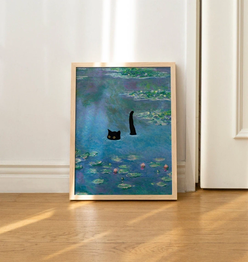 Cat Print Monet Waterlily Funny Gift Poster Wall Art Home Decor UNFRAMED - Etsy Japan