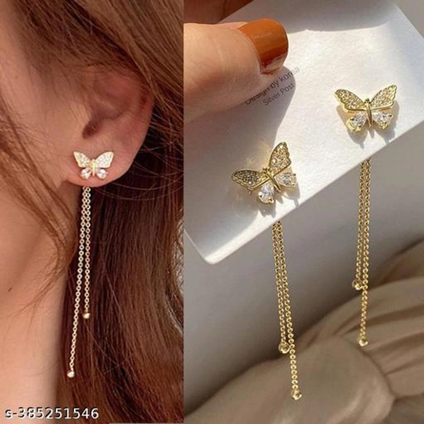 "Celestial Elegance: Galaxy Gold-Plated Beautiful AD Butterfly Korean Drop Earrings"