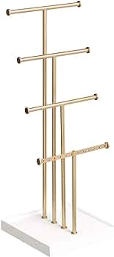 Amazon Basics Four-Tier Jewelry Tree Stand - White/Brass