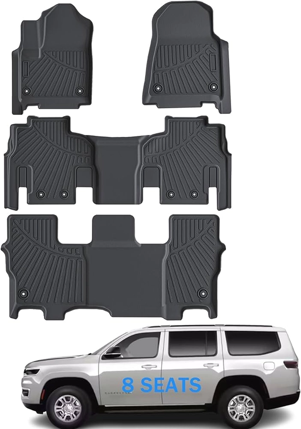 3 Row Floor Mat Liner Set Fit forJeep Wagoneer 2022 2023 2024 TPE All Weather Floor Liners Fit for Jeep Wagonner 2024 Accessories(ONLY Fit for 8 Passenger Model)