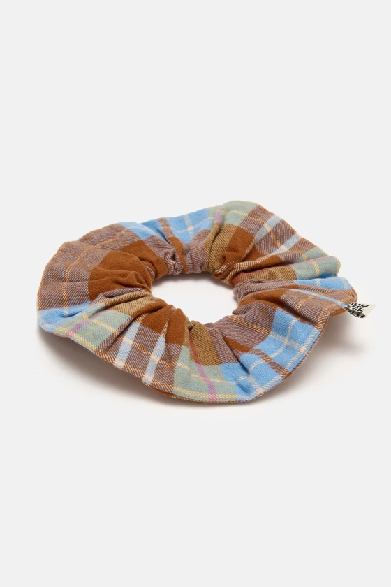 Oversized Scrunchie in Brown & Blue Alastair Tartan Print