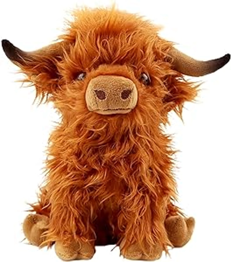 10.5 inches Highland Cows Stuffed Animals, Cute Fluffy Cow Plush Figure Toys Realistic Highland Cattle Plush Decor for Kids Baby Girls Boys Birthday Gifts