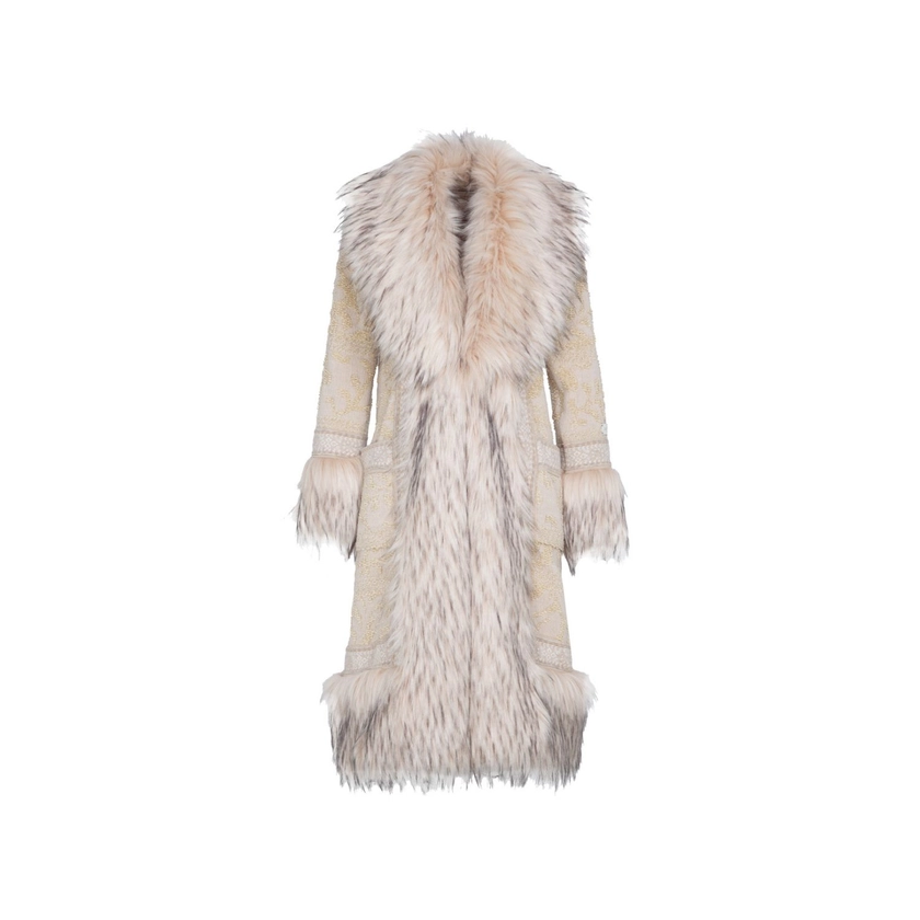 Alpaca Merino Wool Longline Coat With Vegan Fur Details Josephine by The Extreme Collection