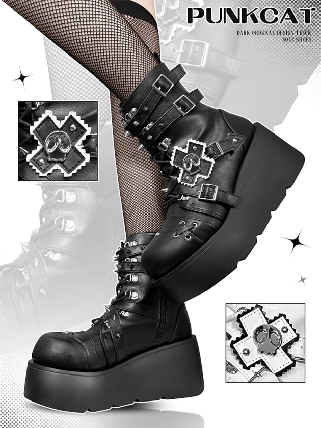 Punk style platform boots【s0000006207】