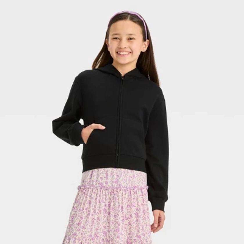 Girls' Cropped Hoodie Zip-Up Sweatshirt - art class™ Black XXL