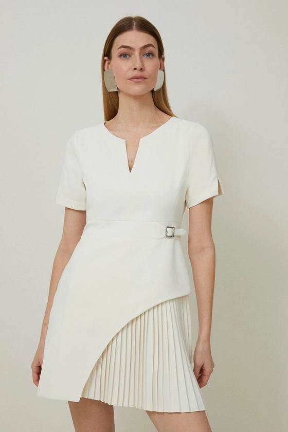 Tailored Military Pleat Short Sleeve Mini Dress | Karen Millen