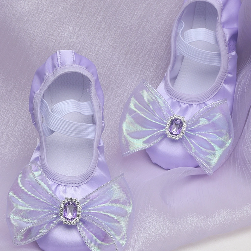 Elegant Bowknot Solid Color Slip On Ballet Shoes For Baby Girls, Anti Slip Soft Sole Dancing Shoes For Practice Performance, All Seasons