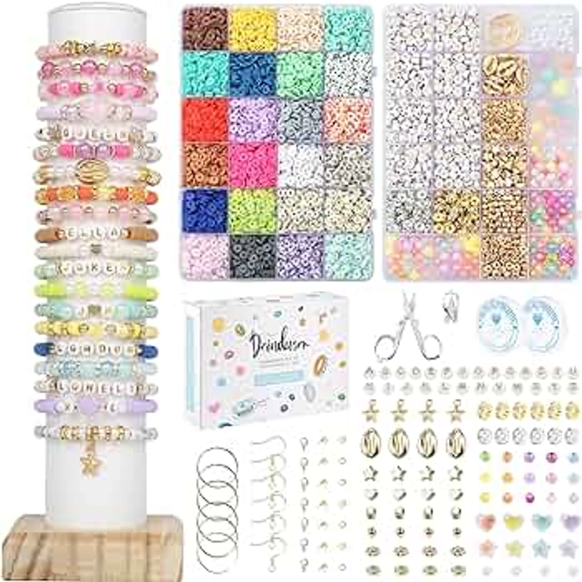 Deinduser Friendship Bracelet Making Kit with 24 Summer Colors, 7800Pcs 2 Boxes Jewelry Making Kit for Adults, Gold Letter & Pattern Beads, DIY Art and Craft for Girls