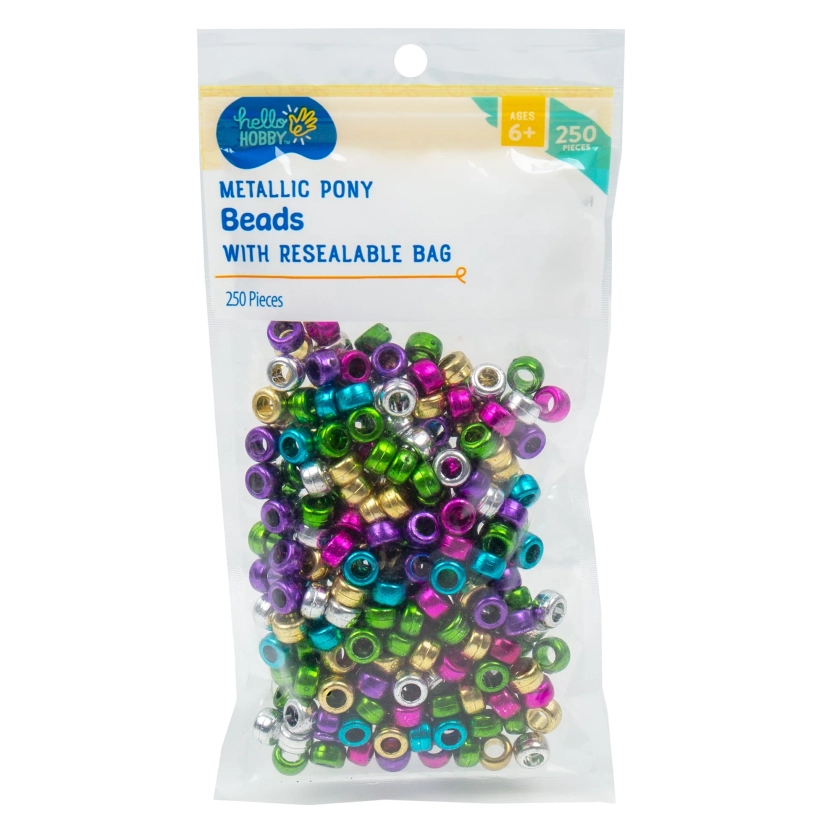 Hello Hobby Pony Beads, Metallic, 250-Pack, Boys and Girls, Child, Ages 6+