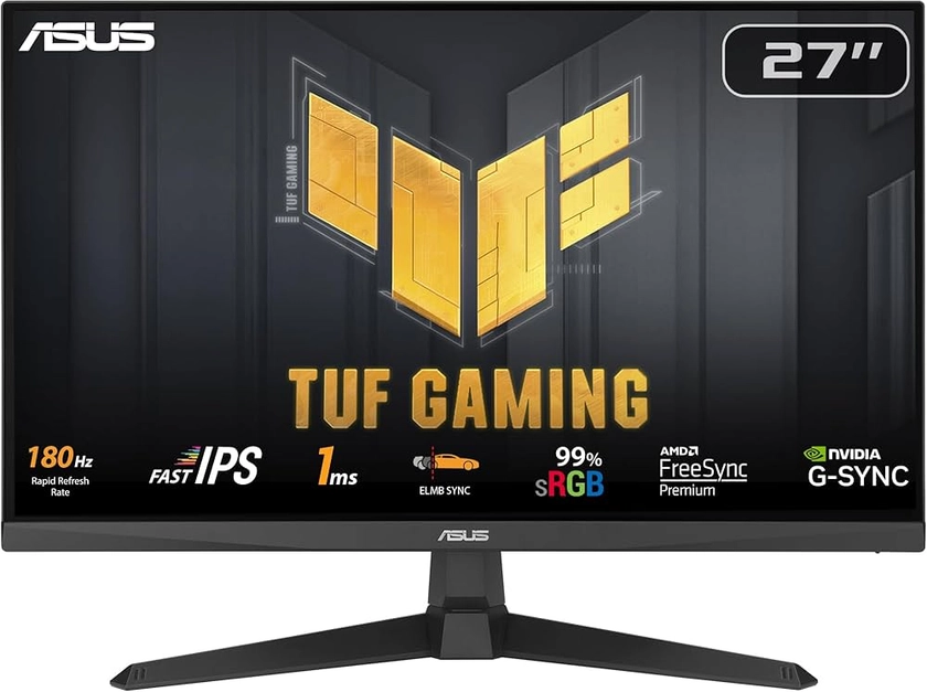 ASUS TUF Gaming VG279Q3A Moniteur Full HD 27" 180 Hz, 1 ms GtG, G-Sync, FreeSync Premium, Adaptive Sync, ELMB, GameFast Input Fast-IPS, 16:9, 1920 x 1080, DisplayPort, HDMI, Speaker, Noir