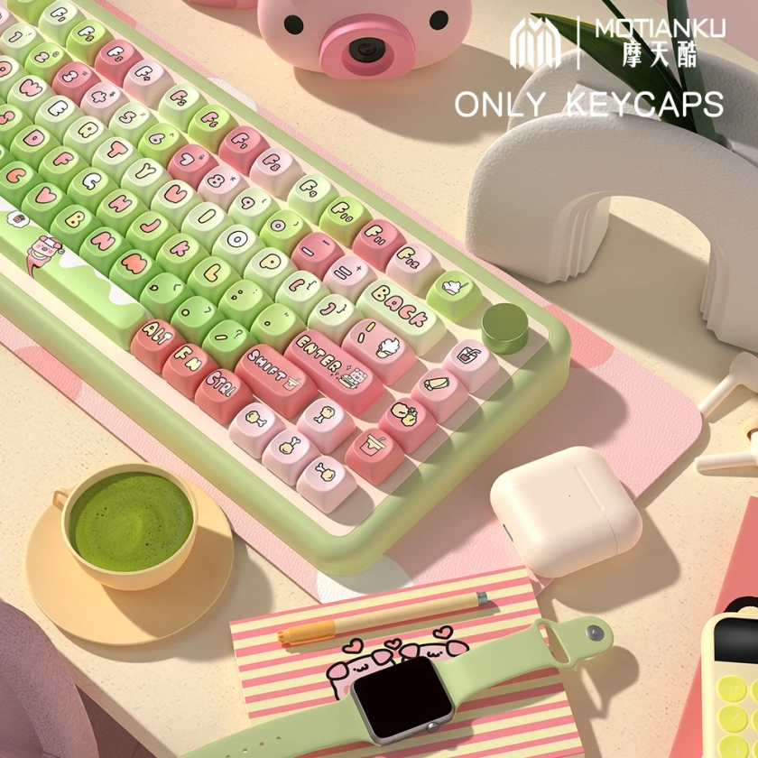 Capuchons de clavier personnalisés pour clavier mécanique, profil MCA, thème original, mignon, anime, PBT, disposition ISO, barre d'espace 7U