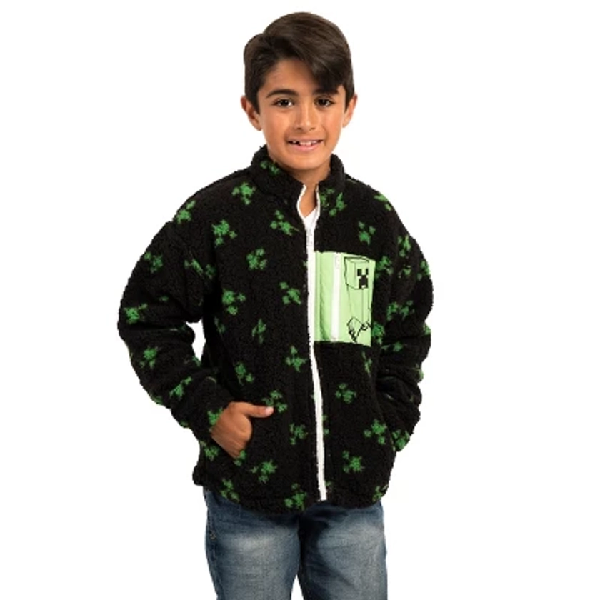 Minecraft Youth Boys Faux Shearling Zip Up Jacket-Large