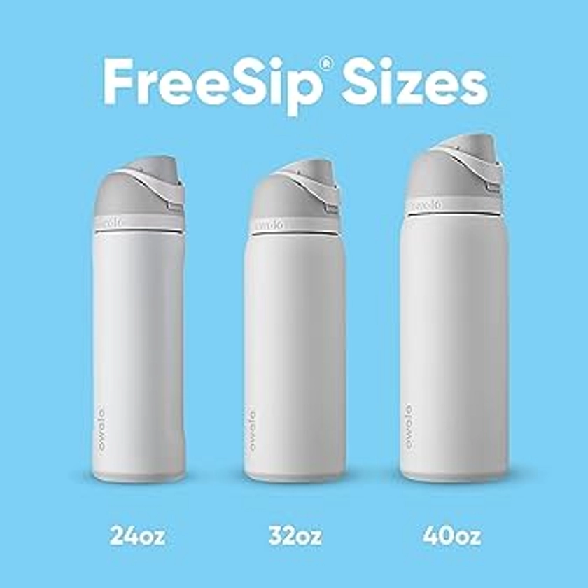 Owala FreeSip Insulated Stainless Steel Water Bottle with Push Button and Built-in Straw, 710 ml, Shy Marshmallow