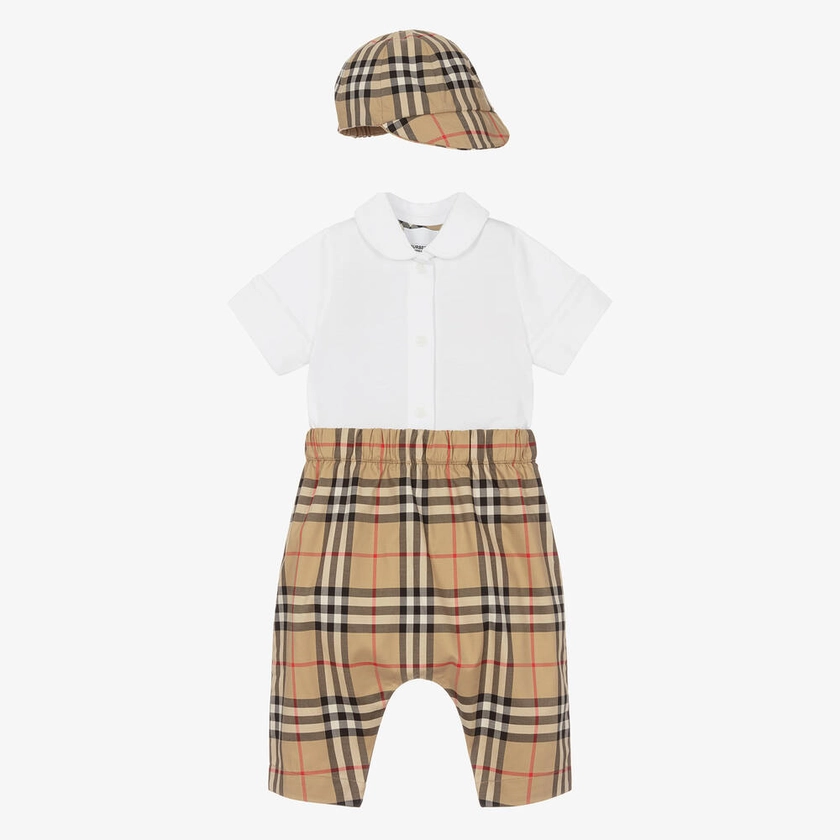 Burberry Baby Boys Beige Check Cotton Trouser Set