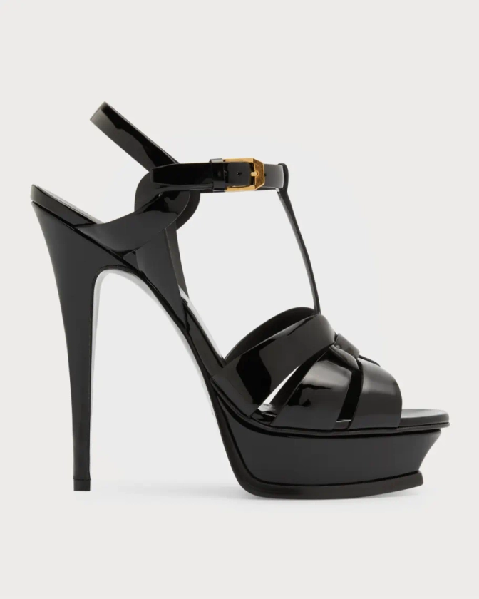 Saint Laurent Tribute Patent T-Strap Platform Sandals