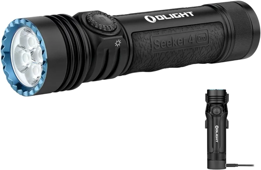 OLIGHT Seeker 4 Pro Rechargeable Flashlights, High Powerful Bright Flashlight 4600 Lumens with USB C Holster, Waterproof for Emergencies, Camping, Searching (Matte Black Cool White)