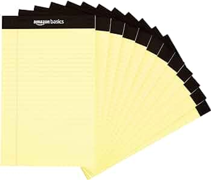 Amazon Basics Narrow Ruled Lined Writing Note Pad, 5 inch x 8 inch, Canary, 600 Count (12 Packs of 50)