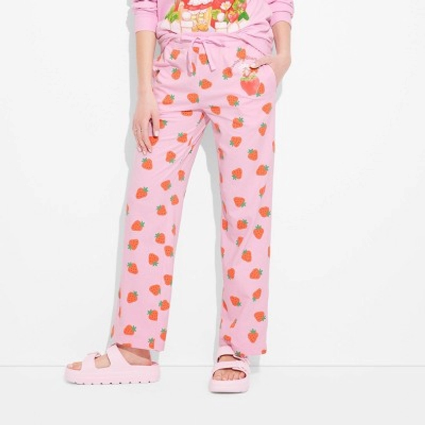 Women's Strawberry Shortcake Big Strawberry Graphic Pants - Pink L