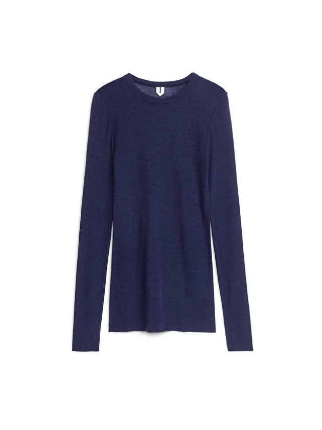 Long-Sleeved Merino Top - Blue Melange - ARKET NL