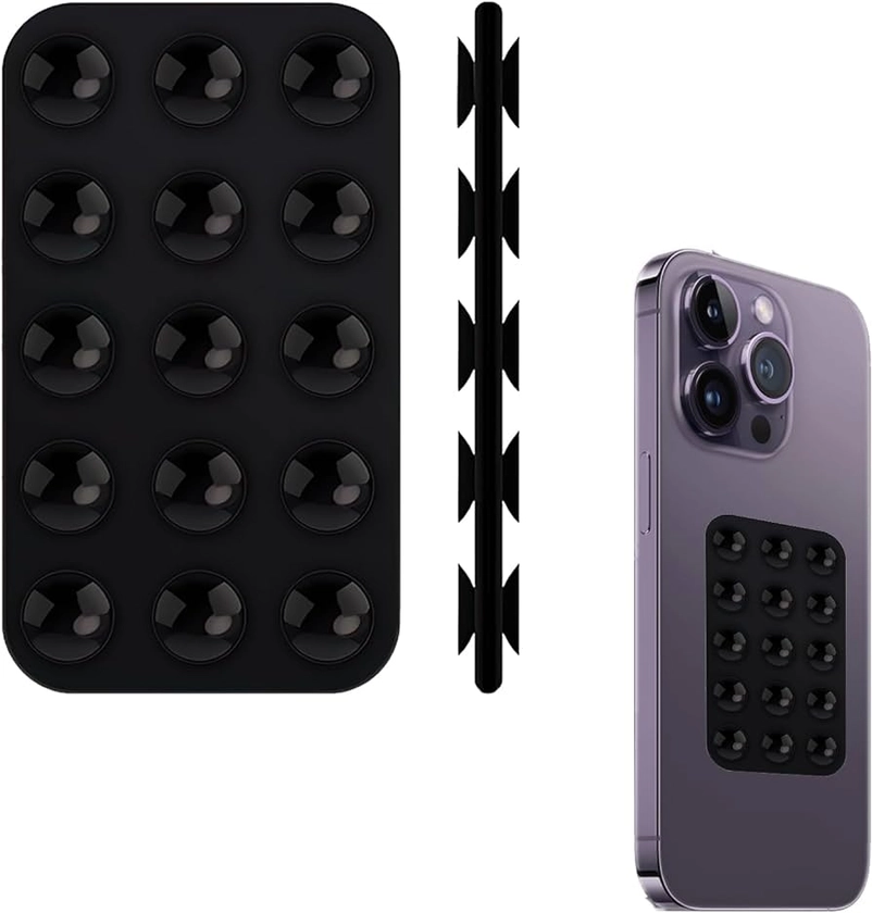 CAISYE Silicone Ventouse Téléphone - Support de Téléphone Portable Voiture à Ventouse Double Face - Support Polyvalent pour Téléphone Rectangle - Mini Tapis à Ventouse pour Téléphones Mobiles (Noir)