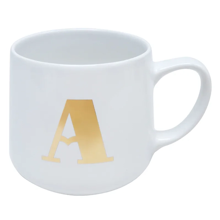 White & Gold Monogram Mug, A