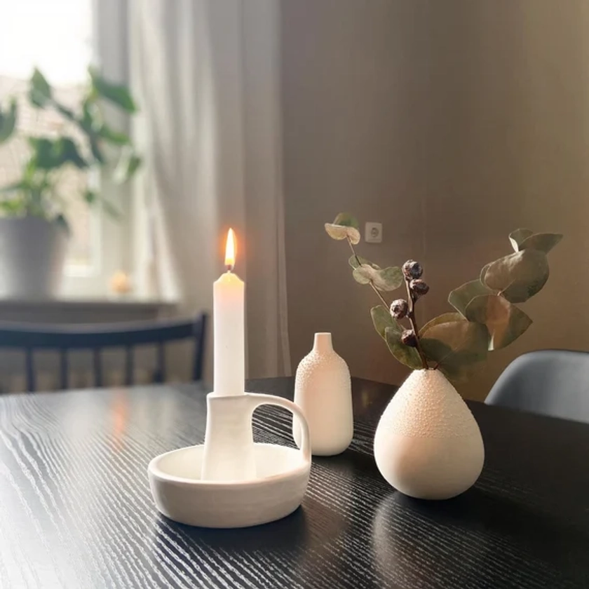 Nordic Style Ceramic Candle Holder Stick, Small Candlestick, Minimal Candle Holder, Minimalist Decor Candle Holder, Pottery Candlestick
