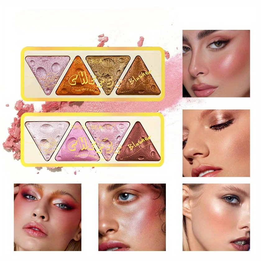 2-in-1 Blush & Highlighter Palette, Natural Concealing & Illuminating, Waterproof, Sweatproof, Pearlescent Cheesecake Mousse, Versatile Shades For All