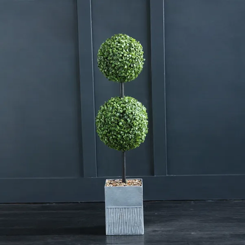 Artificial Two Ball Topiary in Metal Plant Pot