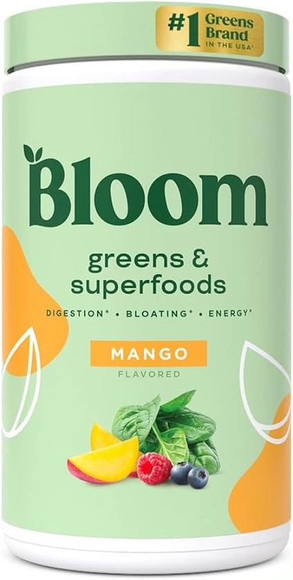 Amazon.com: Bloom Nutrition Superfood Greens Powder, Digestive Enzymes with Probiotics and Prebiotics, Gut Health, Bloating Relief for Women, Chlorella, Green Juice Mix with Beet Root Powder, 60 SVG, Mango : Health & Household