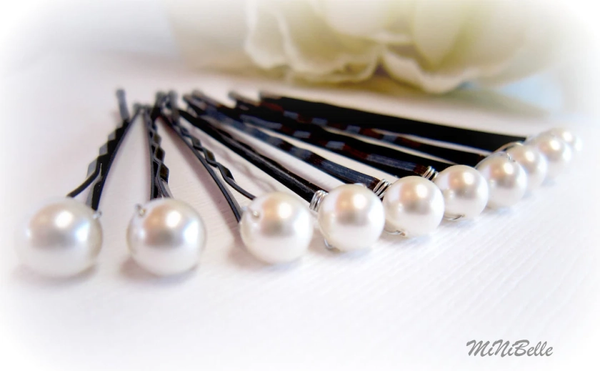 Bridal Hair Pins. Pearl Bridal Hair Pins. Simple Pearl Hair Pins. White Pearl Bobby Pins. Wedding Hair Pins. 10 Pearl Hair Pins. 6mm