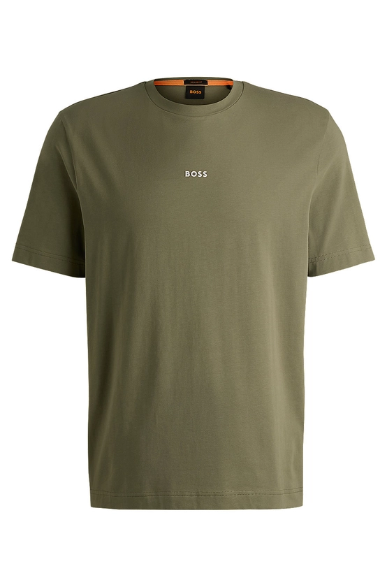 BOSS - T-shirt Relaxed Fit en coton stretch, à logo imprimé