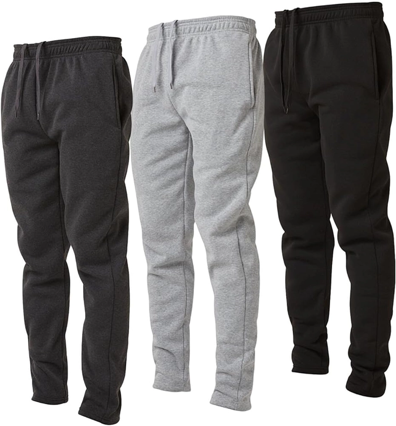Ultra Performance 3 Pack Mens Fleece Wide Leg Sweatpants with Pockets, Open Bottom Workout Sweatpants for Men