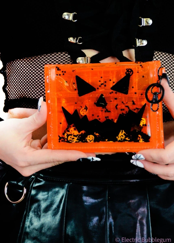 Liquid Glitter Mini Wallet - Pumpkin Head - Orange