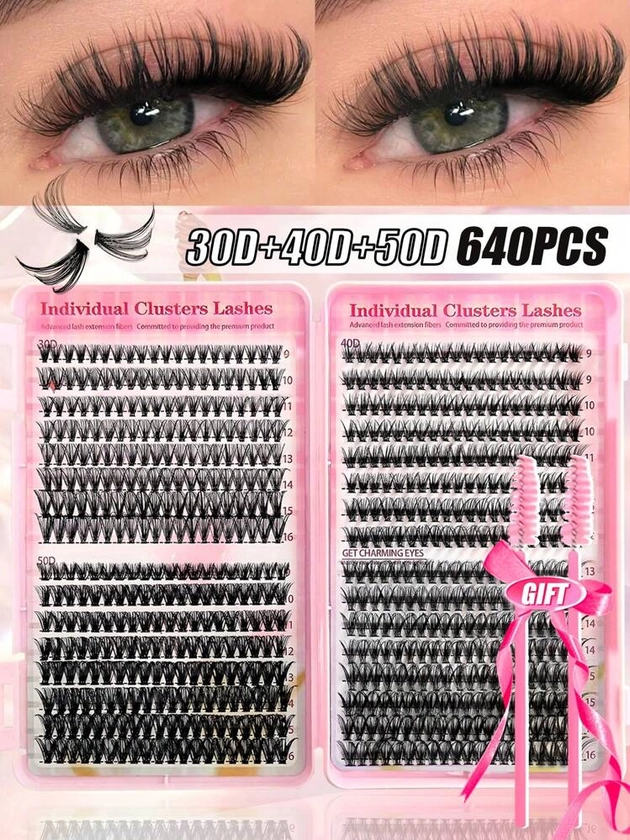 640PCS Individual Lash Clusters Large Capacity 30D+40D+50D D Curl 9-16mm DIY Lash Clusters Natural Look&Extra Thick&Wispy&Ultra Soft&Super Light Reusable Individual Segmented False Eyelashes Eyelash Extension Kit With Makeup Tools 2 Lash Brushes For Beginner Use At Home Or On-The-Go For Daily Life&Wedding&Dating&Party&Music Festival&Halloween | SHEIN UK