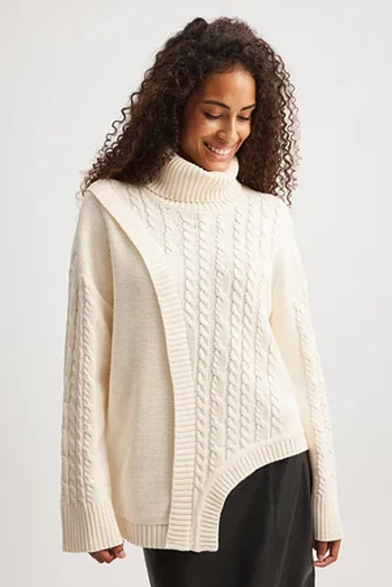 Knitted Asymmetric Cable Sweater Offwhite
