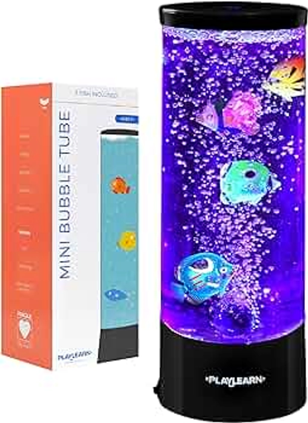 Playlearn Fake Fish Tank Mini Bubble Lamp – Fake Aquarium - Color Changing Sensory Lamp- 11 Inch