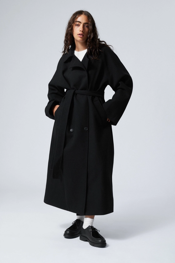 Oversized Double-Breasted Wool-Blend Coat