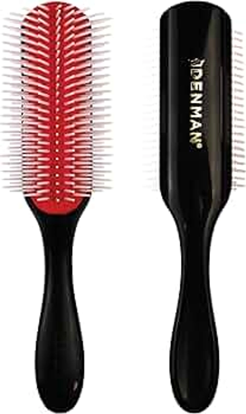 Denman Curly Hair Brush D4 (Black & Red) 9 Row Styling Brush for Styling, Smoothing Longer Hair and Defining Curls - For Women and Men