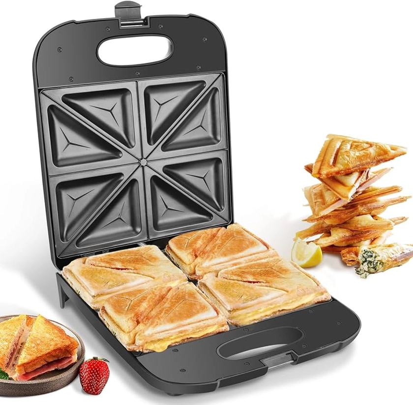 Aigostar Sandwichmaker XXL für 4 Sandwiches, 1400 W, Sandwichtoaster mit Antihaftbeschichtung, Schnellaufheizung, Automatische Temperaturregelung, Vertikale Lagerung, Rutschfeste Füße, BPA-frei