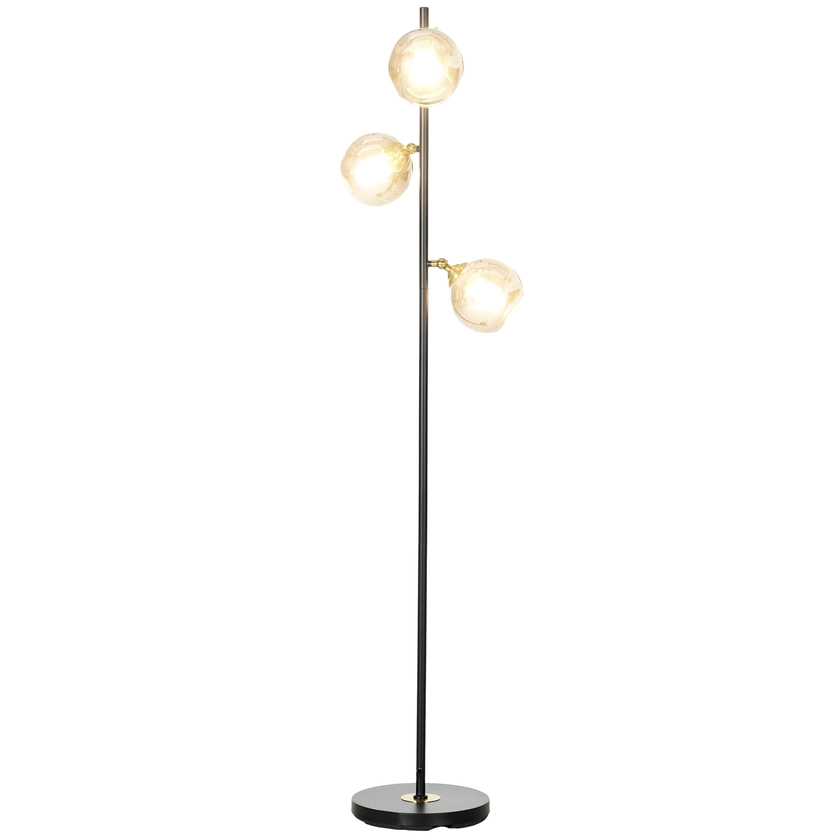 HOMCOM Lampadaire sur pied salon en métal avec 3 abat-jours globe métal chromé 40W Ø 36 x 162H cm noir et gris | Aosom France