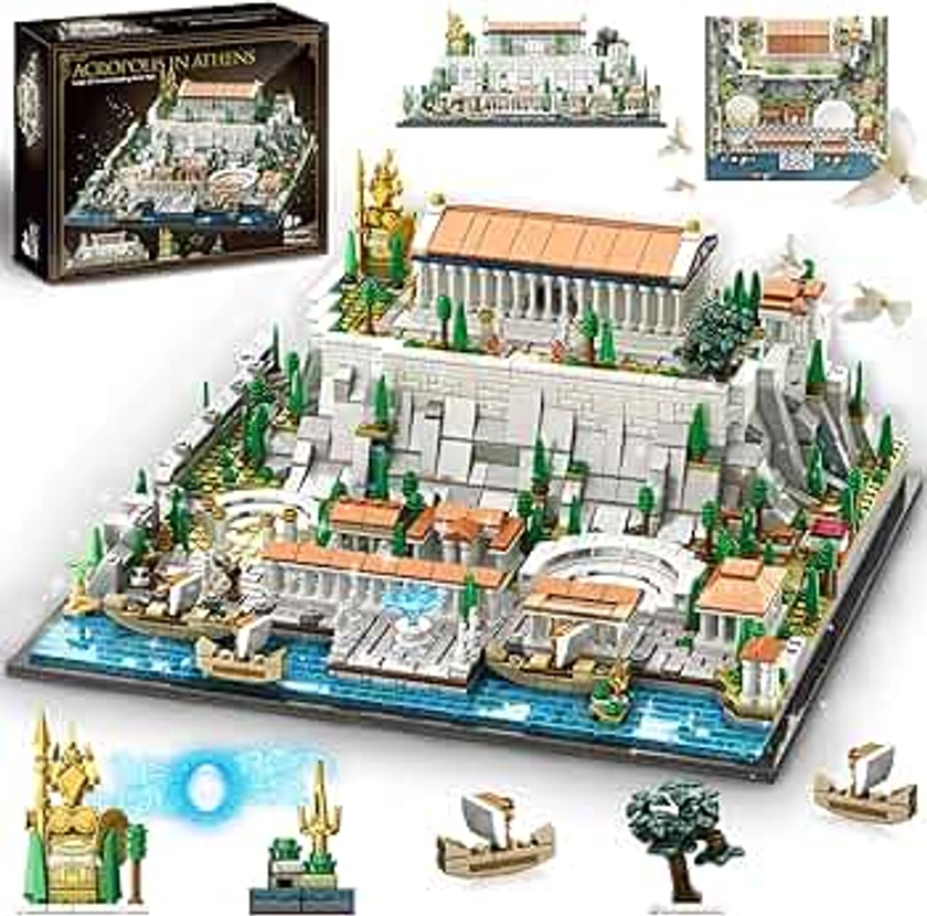 SpblastB Architecture Acropolis of Athens Building Blocks Set, 1988 Pieces Landmark Collection City Building Kit, Display Model Kit and Home Decor Gift Idea for Adults, Kids, Architects