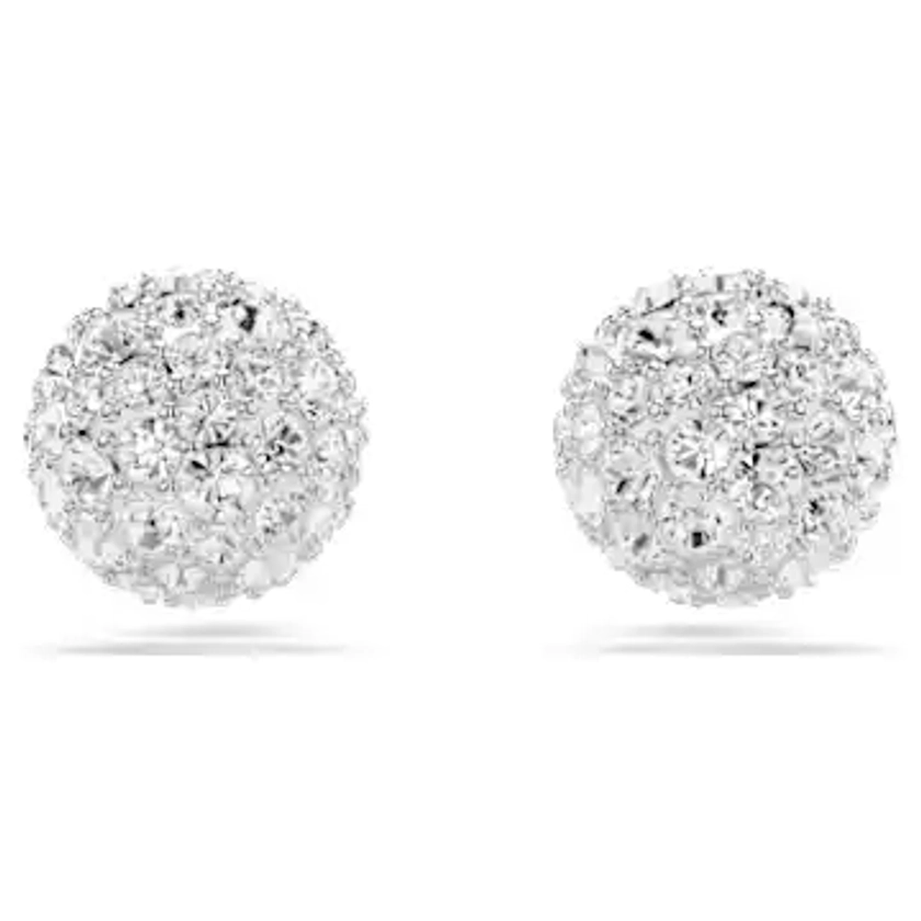 Dextera stud earrings, Round cut, White, Rhodium plated by SWAROVSKI