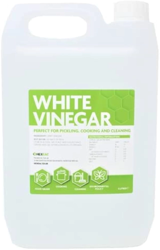 Hexeal White Vinegar 5L – 5L of Food Grade White Vinegar for Cooking, Cleaning, Pickling & Baking – Cleans Surfaces, Deodorises & Removes Grime