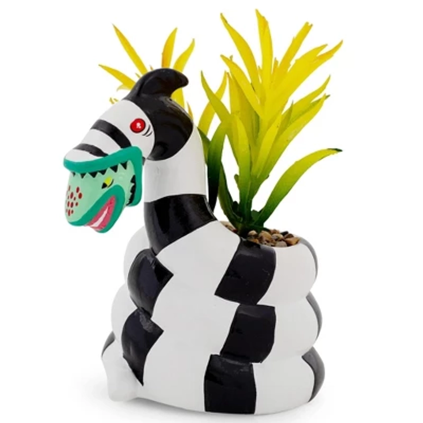 Silver Buffalo Beetlejuice Sandworm 6-Inch Ceramic Planter With Artificial Succulent