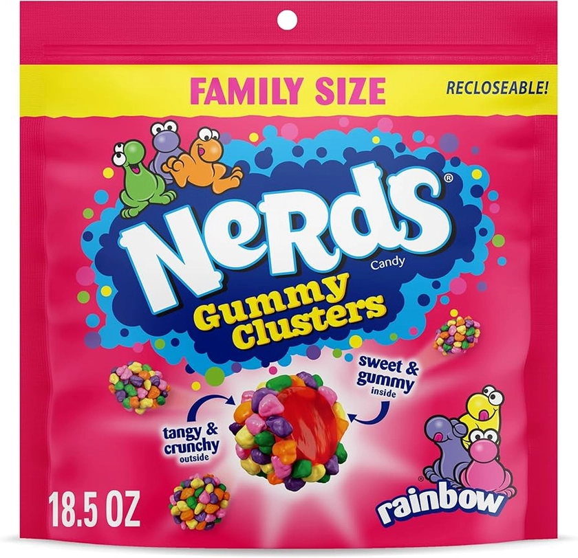 NERDS Gummy Clusters, Candy, Rainbow, Crunchy and Gummy, Halloween Treats, 18.5 oz