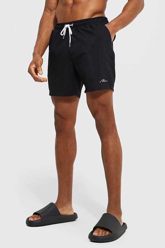 Man Signature Mid Length Swim Shorts | boohooMAN UK