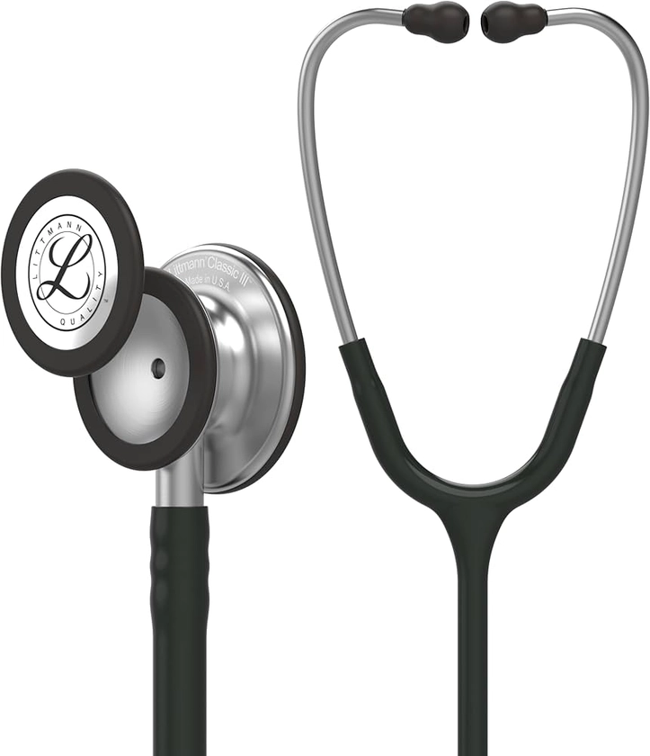 3M Littmann Classic III Monitoring Stethoscope, 5620, More Than 2X as Loud*, Weighs Less**, Stainless Steel Chestpiece, 27" Black Tube